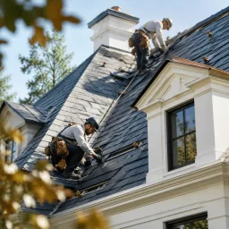 Premium residential roof replacement in progress on a clean job site